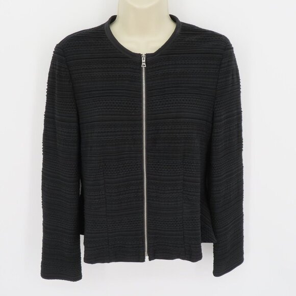 Rebecca Taylor Womens 6 Black Textured Stripe Full Zip Lightweight Jacket Blazer - Picture 8 of 9